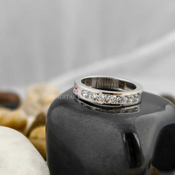Round Cut Engagement Ring Lab Grown Diamond, 1.05 CT Diamond Ring, Sever Stone Ring, Channel Setting Ring, 14K White Gold Ring For Her