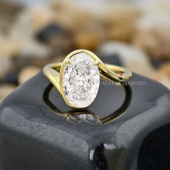 Oval Cut Engagement Ring Lab Grown Diamond Ring, 3 CT Diamond Ring, Prong Setting Ring, Solitaire Diamond Ring For Her, 18k Yellow Gold Ring