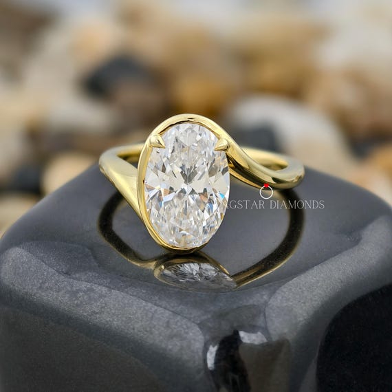 Oval Cut Engagement Ring Lab Grown Diamond Ring, 3 CT Diamond Ring, Prong Setting Ring, Solitaire Diamond Ring For Her, 18k Yellow Gold Ring