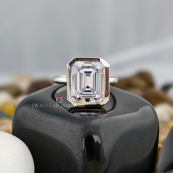 Emerald Cut Engagement Ring Lab Grown Diamond, 3 CT Solitaire Diamond Ring, Bezel Setting, Solid 18K White Gold Ring, Anniversary Gift Ring