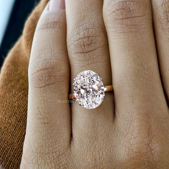 4 carat Oval Cut Engagement Ring Lab Grown Diamond / Double Prong Setting, 14K Rose Gold Ring, Wedding Ring For Bride / 3ct 4ct 5ct Option