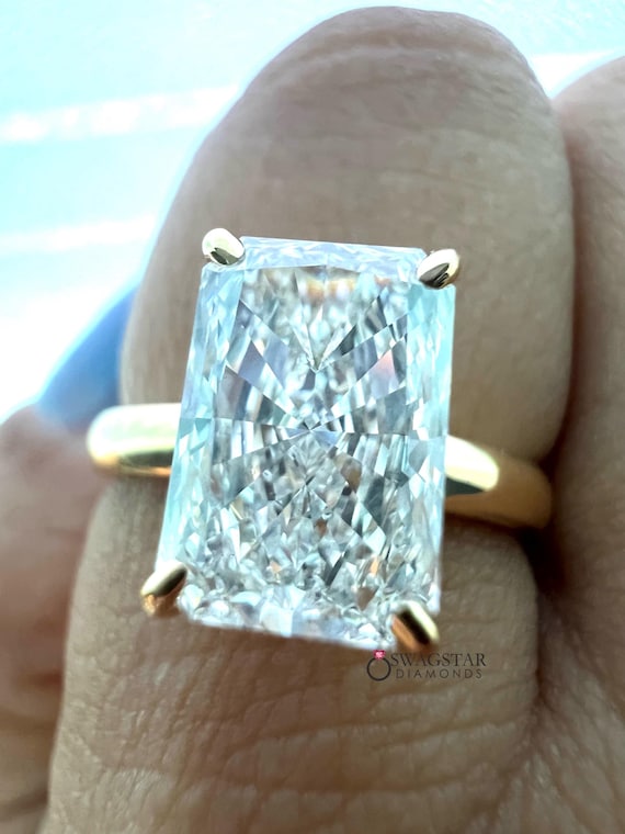 Radiant Cut 5 carat IGI Certified Elongated Radiant Cut Lab Grown Diamond Solitaire Engagement Ring 14k Gold