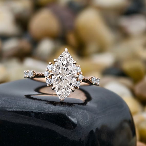 2CT Vintage Style Marquise Cut Lab Grown Diamond Engagement Rin, Muse-Knife Edge Band, IGI Certified Diamond Wedding Anniversary Ring Gifts