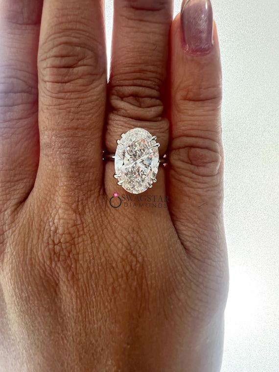 5 Carat IGI Certified Lab Grown Oval / Moval Diamond Engagement Ring: Double Prong