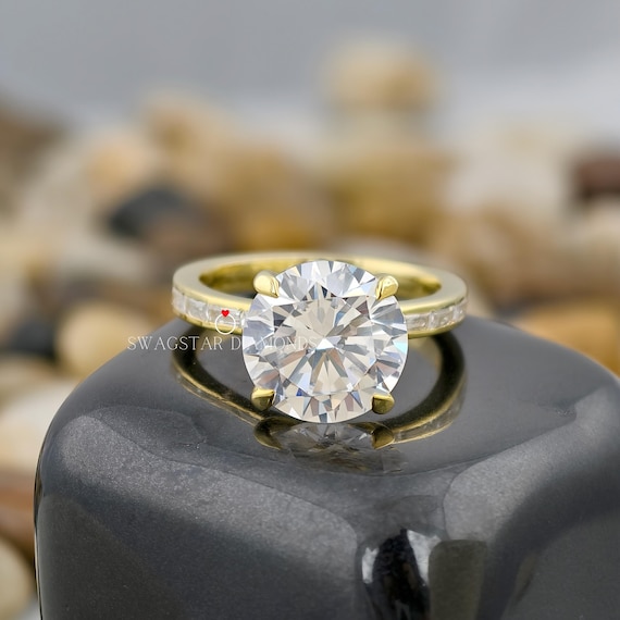 Round Cut Engagement Ring Lab Grown Diamond, 3 CT Diamond Ring, Prong Setting Ring, Anniversary Gift For Her, 18k Yellow Gold Ring For Women