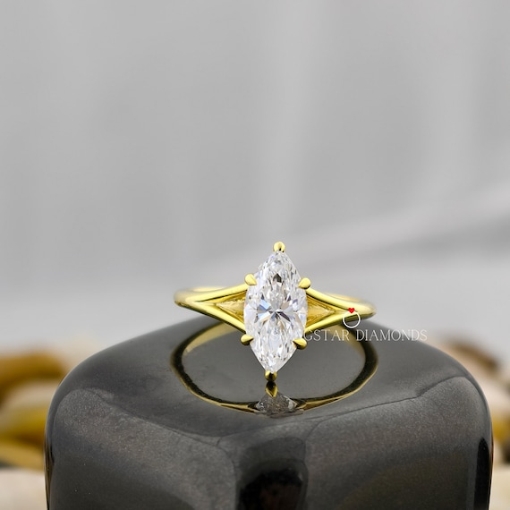 Marquise Cut Engagement Ring Lab Grown Diamond, 2 CT Solitaire Diamond Ring, 18K Solid Gold Ring, Split Shank Ring, Propose Ring For Her
