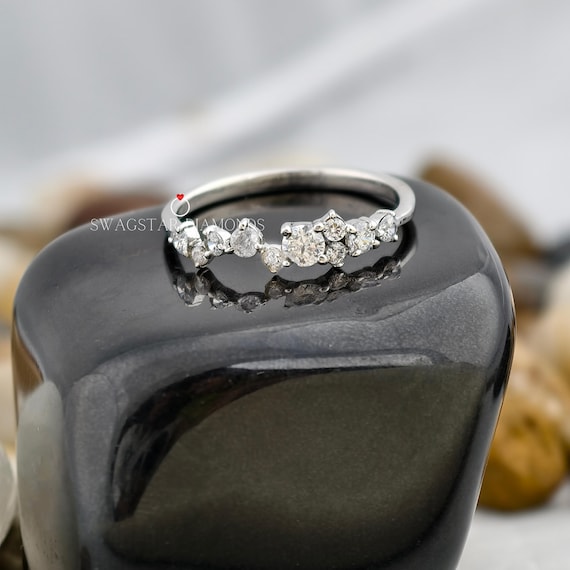 Round Cut Engagement Ring Lab Grown Diamond, 0.70 CT Diamond Ring, Cluster Setting Ring, 14K White Gold Ring, Minimalist Ring For Her