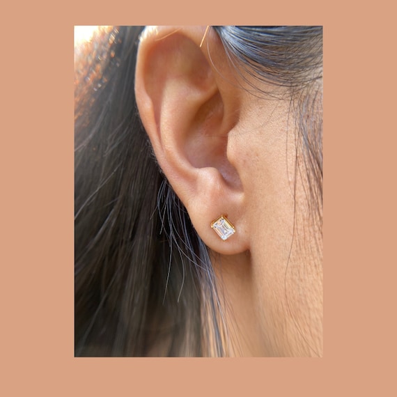 1 ct Emerald cut Lab Grown Diamond earrings Stud Earrings 14K Gold Anniversary Wedding Gift For Her Girlfriend Wife Birthday Gift