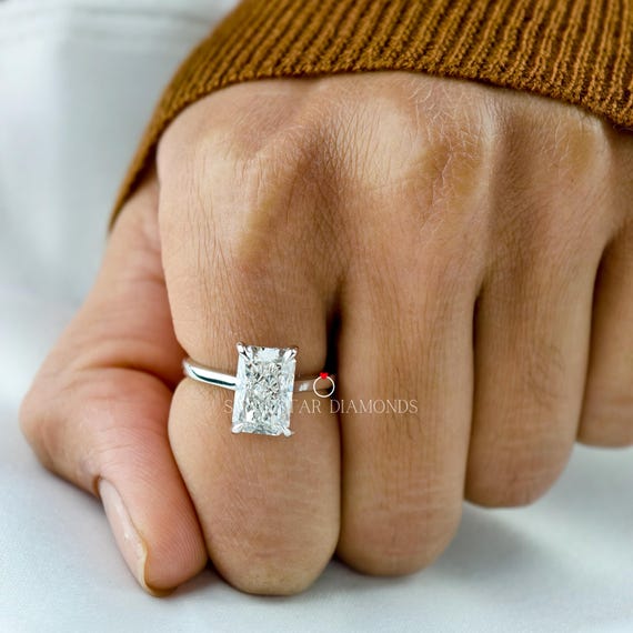 3 Carat Radiant Cut Lab Diamond Ring Engagement Ring Hidden Halo Ring Lab Grown Diamond Ring Radiant Cut White Gold Ring Anniversary Gifts