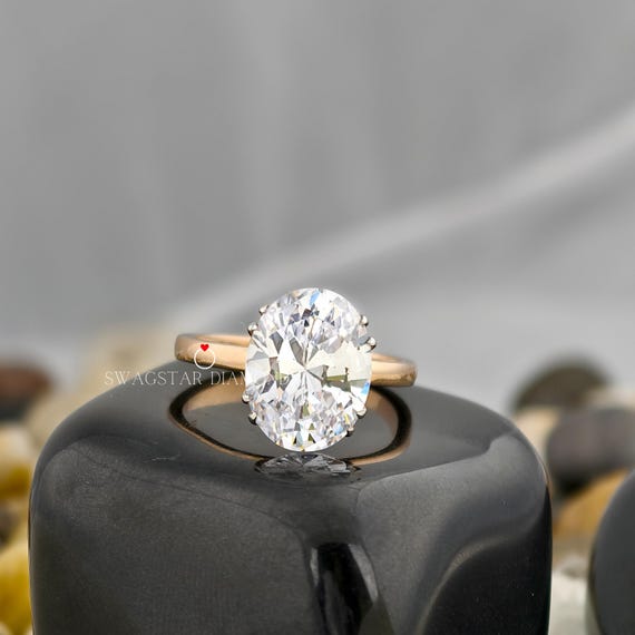 Oval Cut Engagement Ring Lab Grown Diamond, 3 CT Solitaire Diamond Ring, Double Prong Setting, 14K Rose Gold Ring, Wedding Ring For Bride