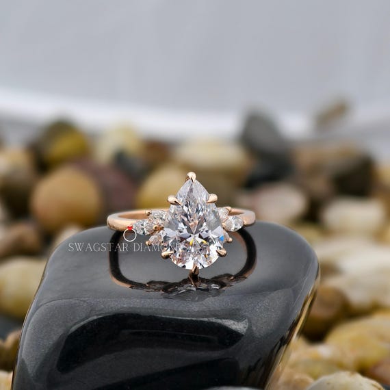 2 carat Pear Lab Grown Diamond ring Engagement Ring Hidden Halo Anniversary Wedding Proposal Gift For Her Girlfriend Wife Birthday
