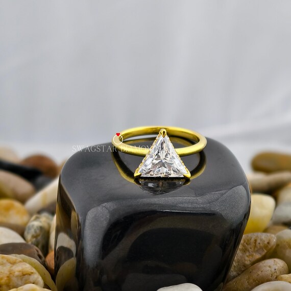Triangle Cut Engagement Ring Lab Grown Diamond, 3 CT Solitaire Diamond Ring, Hidden Halo Setting, Prong Setting, Anniversary Gift Ring
