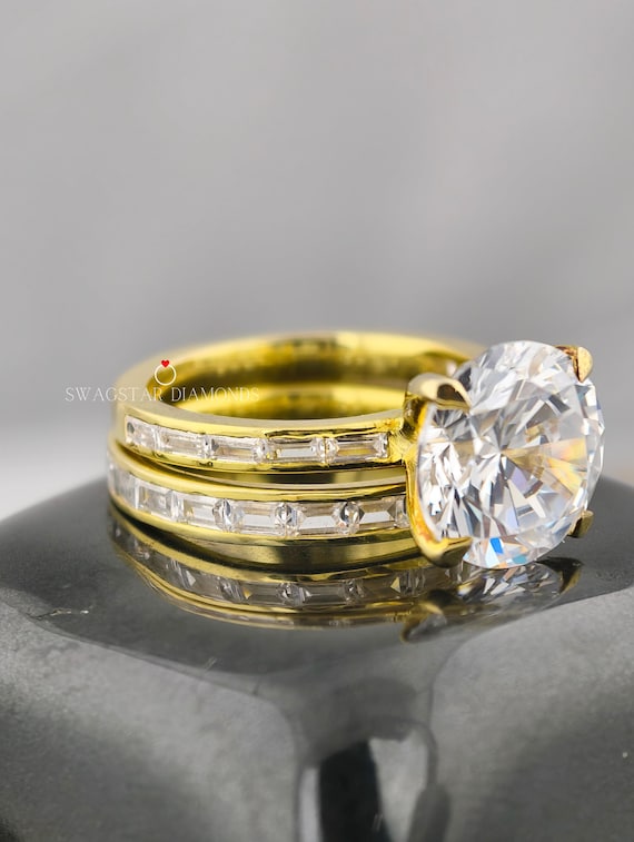 5 Carat Baguette and Round Cut Bridal Set Ring Lab Diamond Wedding Ring Set IGI Certified Round Cut Lab Grown Diamond Engagement Ring
