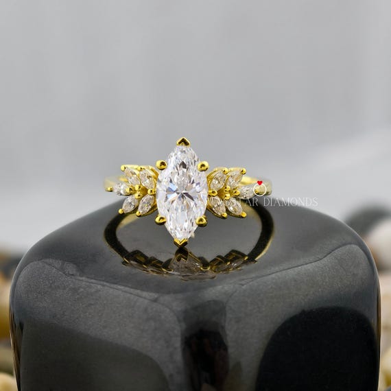 Marquise Cut Engagement Ring Lab Grown Diamond Ring, 2 CT Solitaire Diamond Ring, Side Accents Marquise Diamond Ring, V Claw Prong Set Ring