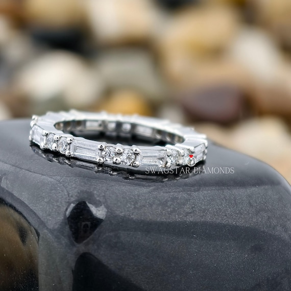 1.6 Ct Baguette & Round Eternity Band 14K Gold Proposal Engagement Wedding Gift Anniversary Gift for Her Wife Birthday Gift