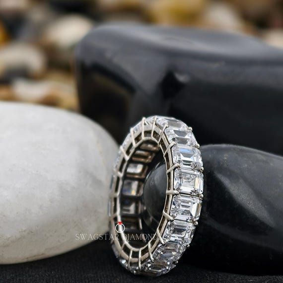 4.5 Ct Emerald Cut Eternity Band Lab Grown Diamond Full Eternity Ring Wedding Matching Eternity Rings, Wedding Bands, Anniversary Bands