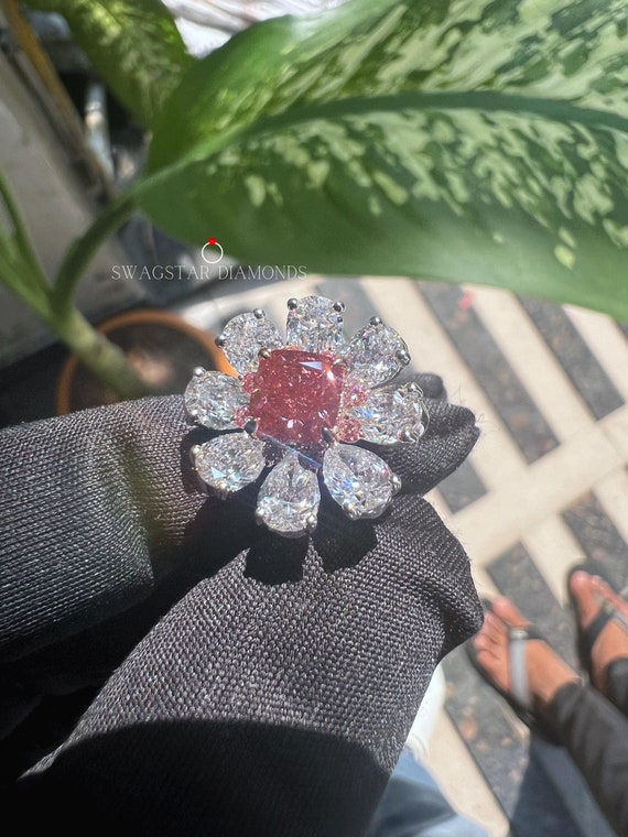 Pear and Cushion Cut Lab Diamond ring floral Engagement Ring 14K Gold Wedding Proposal Ring Gift For Her Girlfriend Wife Birthday Gift