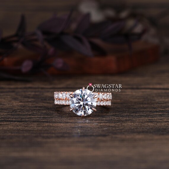 Round Solitaire Lab grown diamond Wedding band 3 Carat 14K Gold Anniversary Engagement Proposal Ring For Her Wife Girlfriend Birthday Gift
