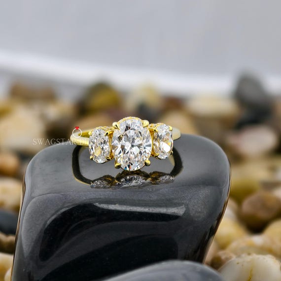 3 stone Oval cut Lab Diamond Engagement Ring 14K Gold Anniversary Wedding Proposal Ring Gift For Her Girlfriend Wife Birthday Gift 3.15 tcw