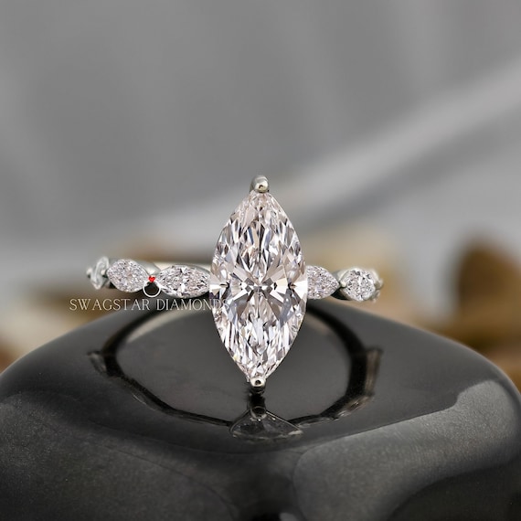 2ct IGI Certified Marquise Cut Lab Grown Diamond Engagement Ring, CVD Solitaire Diamond Ring, Solid 18K White Gold Ring, Wedding Ring gift