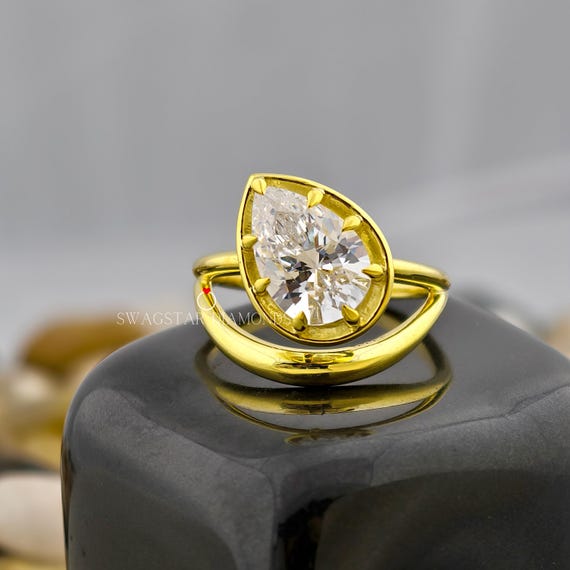 Pear Cut Engagement Ring Lab Grown Diamond Ring, 3 CT Diamond Ring, Prong Set, Solitaire Diamond Ring, Yellow Gold Ring, Anniversary Gift