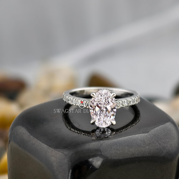 2ct Hidden Halo Oval Cut Engagement Ring Lab Grown Diamond, Pave Setting, IGI Certified Diamond Ring, Wedding Anniversary Ring Gift For Her