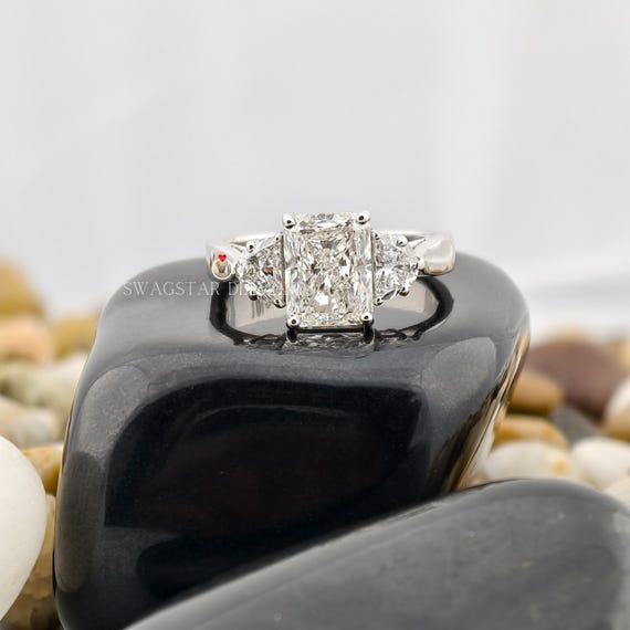 Radiant Cut Engagement Ring Lab Grown Diamond, 2 CT Lab Diamond Ring, 14k White Gold Ring, Prong Set Ring, Three Stone Diamond Ring For Her