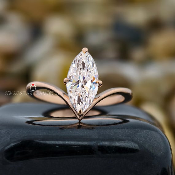 Marquise Cut Lab Grown Diamond Engagement Ring, 3 Carat Lab Diamond Ring, Gift for Her, Wedding Diamond Ring Gold Rings, Jewellery for Women