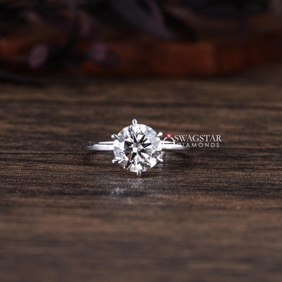 Round Solitaire Lab grown diamond Engagement ring, 2 Carat Lab Diamond Ring, Gift for Her, Gold Rings, Jewellery for Women, white gold ring