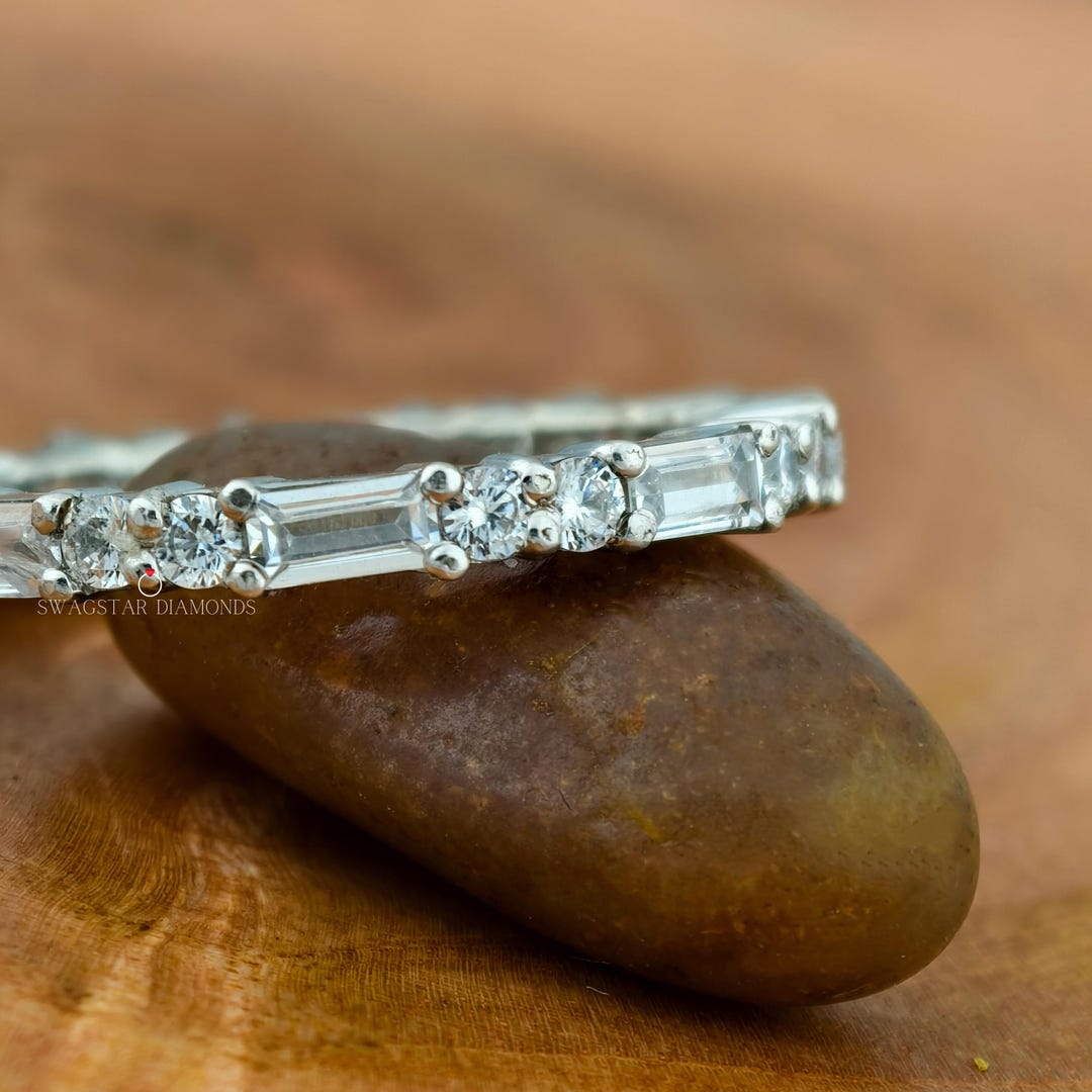 14K Gold Moissanite Full Eternity Wedding Band: Vintage Stacking Ring ...