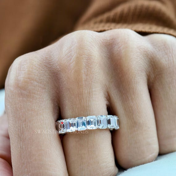4.5 Ct Emerald Cut Lab Grown Diamond, Full Eternity Ring for Men or Women, Eternity Rings, Wedding Bands, Anniversary Bands