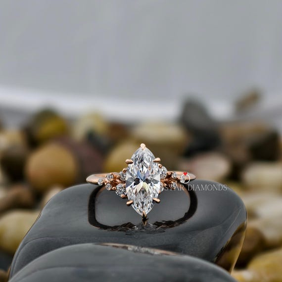 2.2 Ct Marquise Cut Lab Grown Diamond Ring Vintage Style Engagement Ring, Muse-Knife Edge Band, Wedding Anniversary Gifts