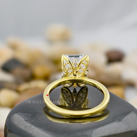 5CT Tulip Set Emerald Cut Lab Diamond Ring / IGI Certified Lab Grown Diamond Ring / Engagement Ring For Her / Emerald Cut Unique Ring 14kt