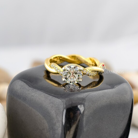 Round Cut Engagement Ring Lab Grown Diamond, 2 CT Solitaire Diamond Ring, Split Twisted Shank Ring, 18K Gold Ring, Wedding Ring For Bridal