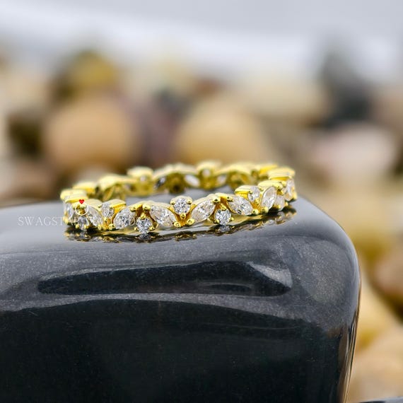 Marquise Shape Lab Grown Diamond Eternity Band 14K Gold Engagement Wedding Proposal Gift Anniversary Gift for Her Wife Birthday Gift 2.10 tc