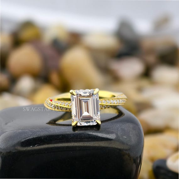 Emerald Cut Lab Grown Diamond Engagement Ring, 3 Carat Lab Diamond Ring, Gift for Her, Wedding Diamond Ring, Gold Rings, Jewellery for Women