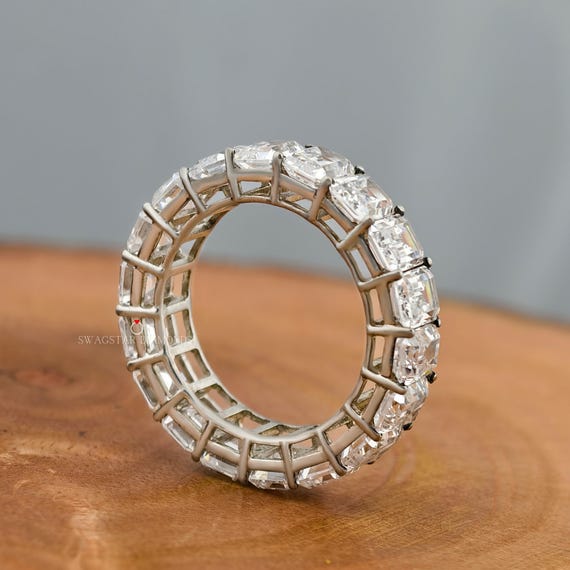 Emerald Cut Moissanite Full Eternity Band Emerald Cut Wedding Band Women 14K Gold Stacking Promise Ring Matching Band Emerald Eternity Ring