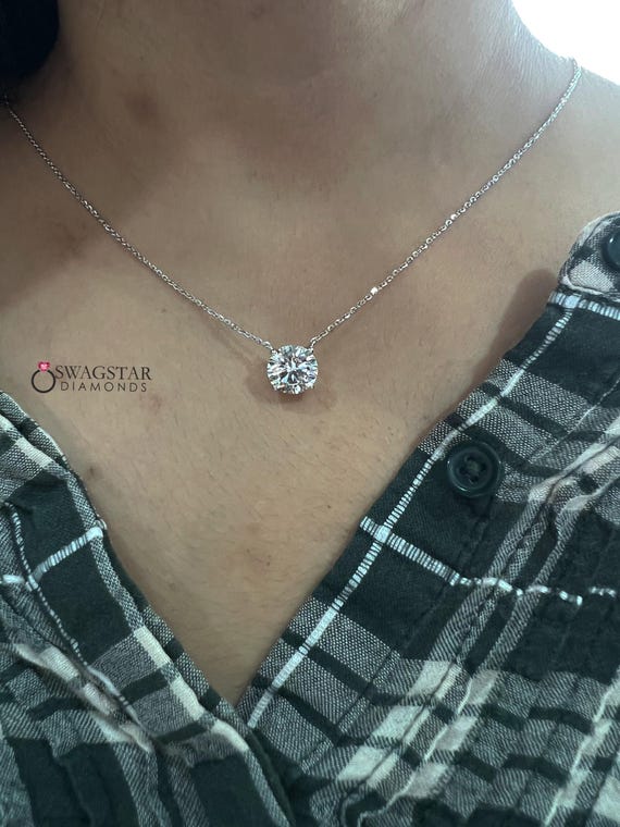 5 CT Lab Diamond Solitaire Pendant Round Cut Lab Grown Diamond Bridesmaid Pendant Solid 14K Gold Diamond Pendant Gift For Her