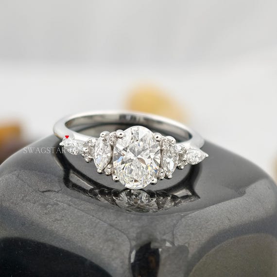Oval And Marquise Cut Engagement Ring Lab Grown Diamond, 1.50 CT  Diamond Ring, Prong Set, Solid 18K White Gold Ring, Anniversary Gift Her