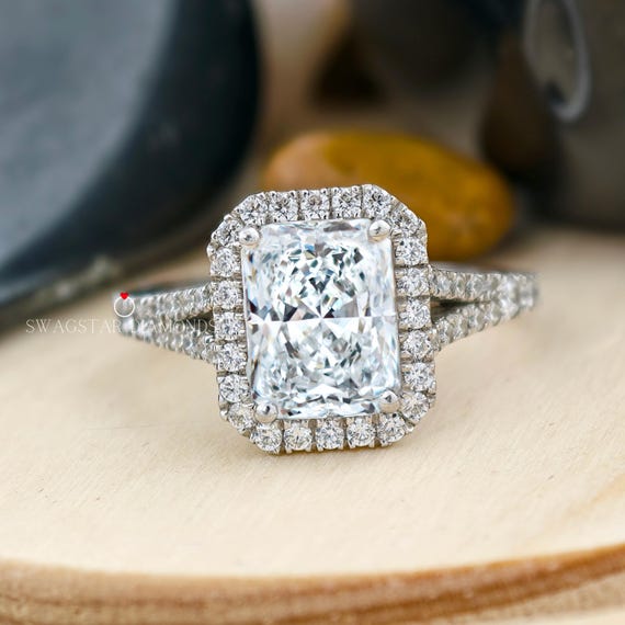 2.00 CT Radiant Cut Lab grown Diamond Engagement Ring, Halo Setting 14k White Gold Anniversary ,Wedding Proposal Ring For Her, Birthday Gift