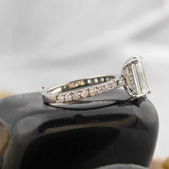 5ct Emerald cut Engagement Ring / Lab Grown Diamond Ring / Hidden halo Emerald Cut Ring / Emerald Cut Wedding Ring / White Gold Ring For Her