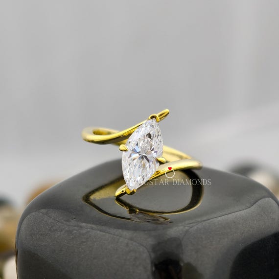 Marquise Cut Engagement Ring Lab Grown Diamond, 2 CT Solitaire Diamond Ring, 18K Yellow Gold Ring, Solitaire Diamond Ring, Prong Set Ring