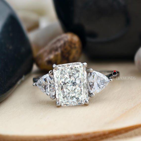 3.00 CT Radiant Cut Lab Grown Diamond Engagement Ring With triangle lab diamond, Gift for Her, Wedding Diamond Ring, Gold Ring for Her