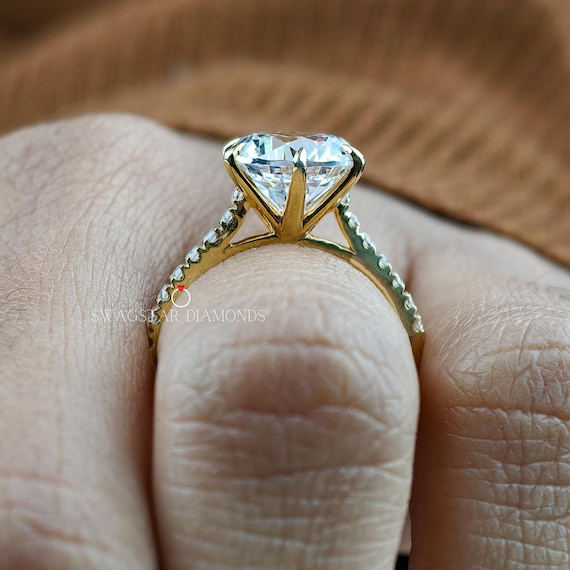 5CT Round Cut Lab Grown Diamond Engagement Ring Cathedral Style Shank Ring Round Cut Wedding Ring Solitaire Diamond 18kt Solid Gold Ring