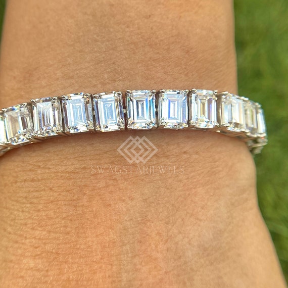 32 CT Emerald Shape Lab Grown Diamond Tennis Bracelet Emerald 14K Gold Anniversary Wedding Gift For Her Girlfriend Wife Birthday Gift