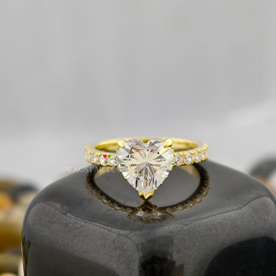 Heart Cut Engagement Ring Lab Grown Diamond, 3 CT Solitaire Diamond Ring, Pave Setting Ring, 18K Solid Gold Ring, Wedding Gift Ring For Her