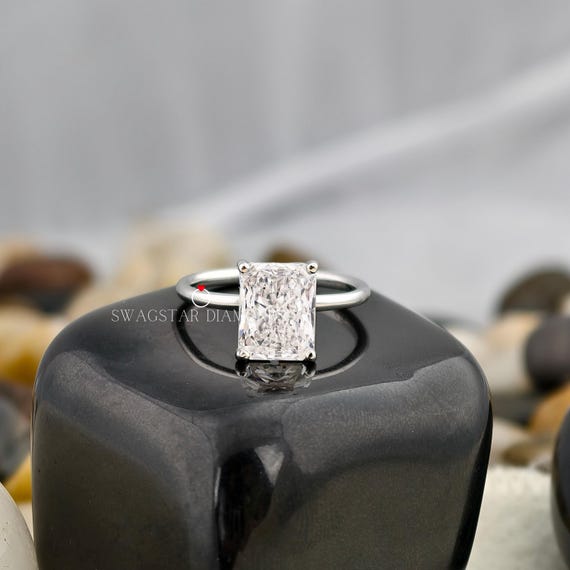 Radiant Cut Engagement Ring Lab Grown Diamond, 3 CT Solitaire Diamond Ring, Prong Setting, Solid 18K White Gold Ring, Wedding Ring For Bride