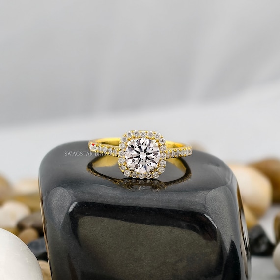 Round Cut Halo Ring Engagement Ring Lab Grown Diamond Ring 2 CT Diamond Ring, Pave Setting, Vintage Ring 18K Gold Ring Wedding Ring For Her