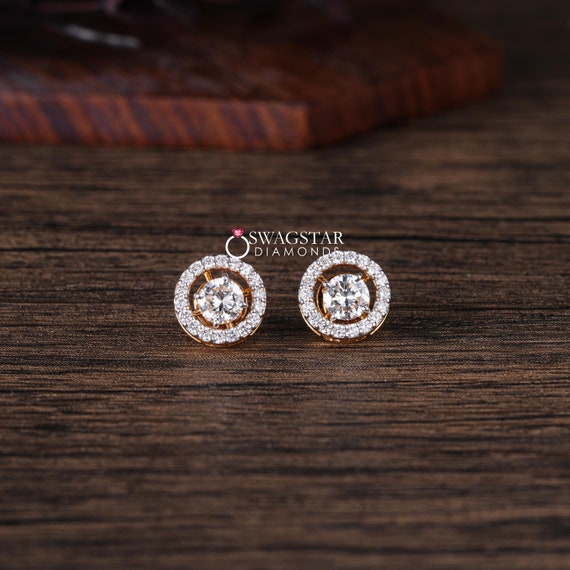 Round Cut Lab Grown Diamond Stud Earrings 14K Gold Earrings Anniversary Wedding Gift For Her Girlfriend Wife Birthday Gift 1.40 tcw