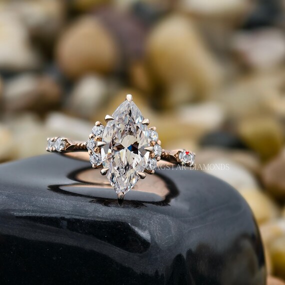 2.0 CT Vintage Style lab diamond Engagement Ring, Lab Grown Marquise Cut Diamond Ring, Muse-Knife Edge Band, Wedding Anniversary Gifts